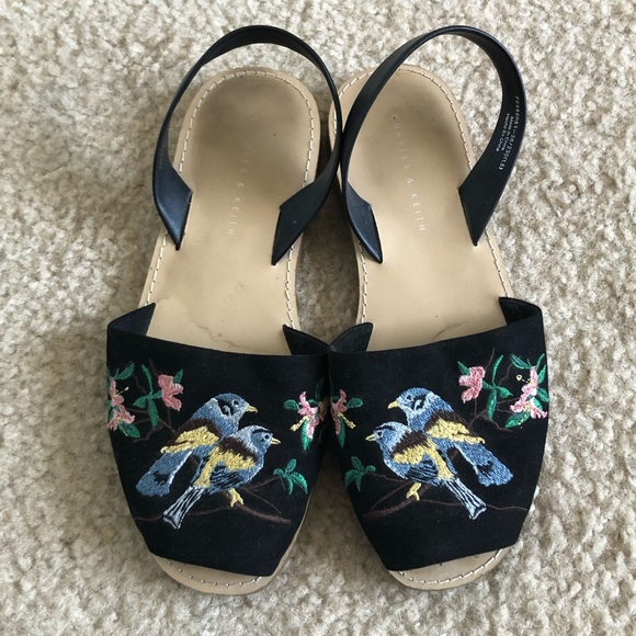 Charles & Keith Embroidered Peep-Toe Flat - Picture 2 of 4